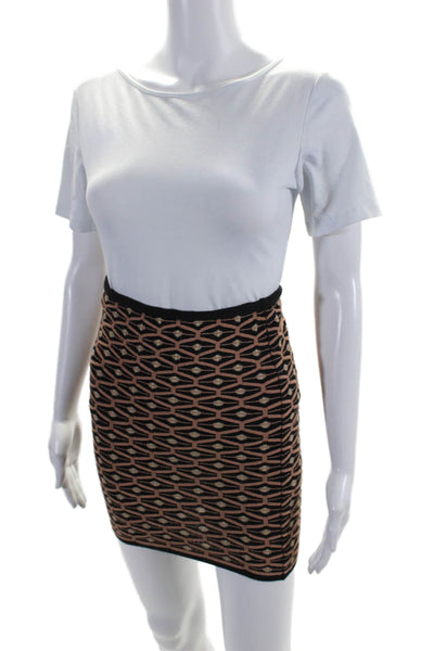 M Missoni Womens Printed Stretch Knit Mini Pencil Skirt Black Brown Size IT 38