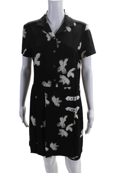 Marc Jacobs Womens Short Sleeve Floral Print Button Down Dress Black Small