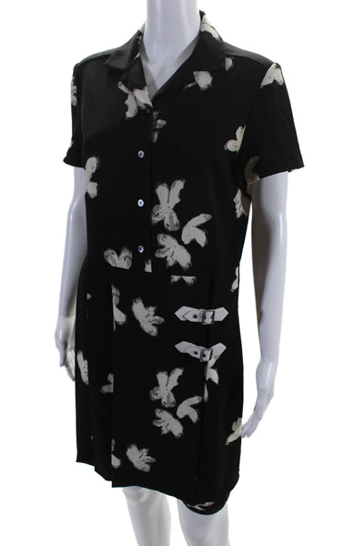 Marc Jacobs Womens Short Sleeve Floral Print Button Down Dress Black Small