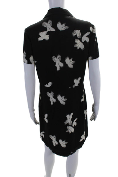 Marc Jacobs Womens Short Sleeve Floral Print Button Down Dress Black Small