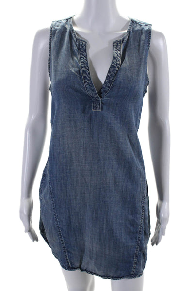 Bella Dahl Womens Sleeveless V Neck Mid Calf Dress Blue Size Small