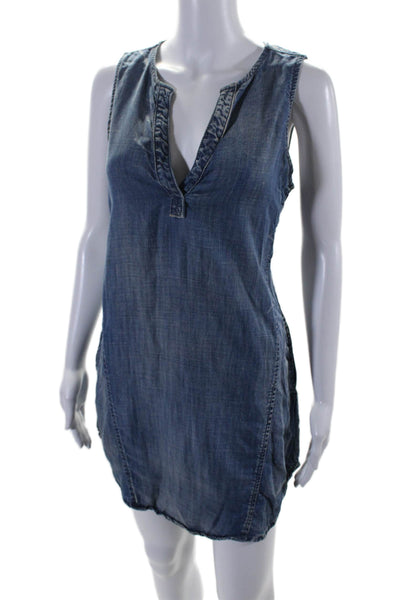 Bella Dahl Womens Sleeveless V Neck Mid Calf Dress Blue Size Small