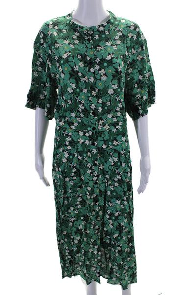 The Kit Womens Floral Print Button Down A Line Maxi Dress Green Black Size 6