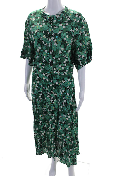 The Kit Womens Floral Print Button Down A Line Maxi Dress Green Black Size 6