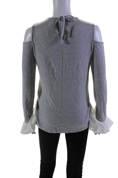 Scripted Womens Long Sleeve Crew Neck Cold Shoulder Shirt Gray White Size XS