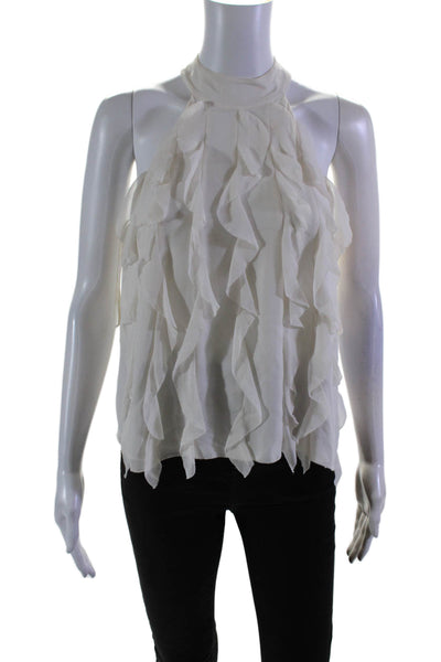 Intermix Womens Sleeveless Crew Neck Silk Ruffled Top White Size Small