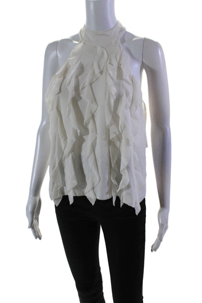 Intermix Womens Sleeveless Crew Neck Silk Ruffled Top White Size Small