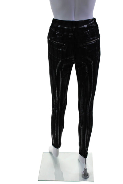 Redemption Womens Mid Rise Metallic Vertical Striped Skinny Jeans Black IT 38