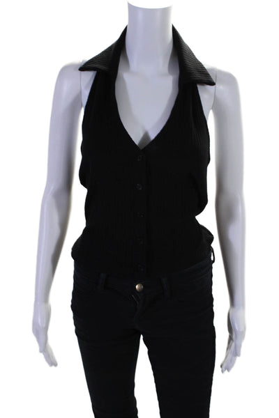 Reformation Womens Bacless Halter Collared V Neck Buttoned Top Black Size L