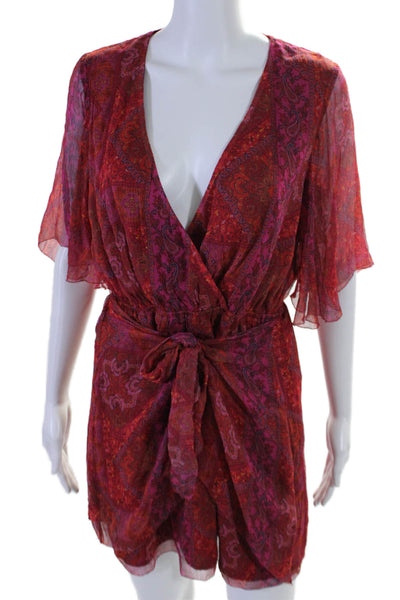 House of Harlow 1960 Womens Short Sleeve Paisley Print V Neck Dress Red Size S