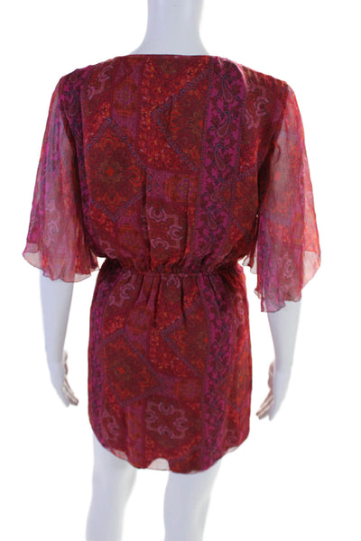 House of Harlow 1960 Womens Short Sleeve Paisley Print V Neck Dress Red Size S