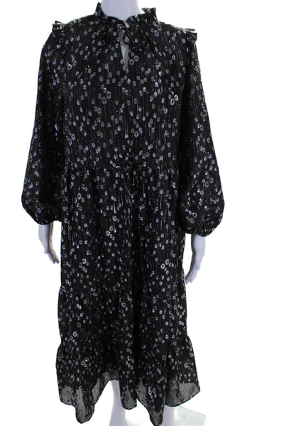 Julia Jordan Womens Metallic Spotted V-Neck Long Sleeve Maxi Dress Black Size 8