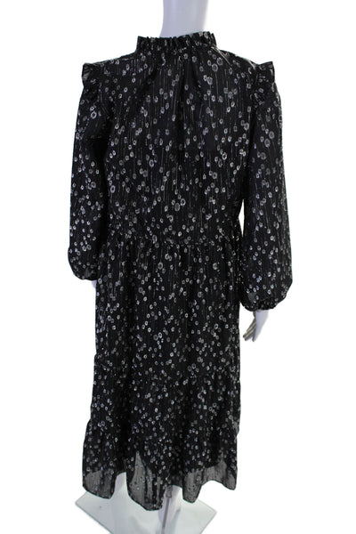 Julia Jordan Womens Metallic Spotted V-Neck Long Sleeve Maxi Dress Black Size 8