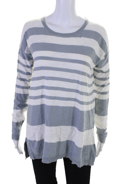 Vince Womens Cotton Knit Striped Long Sleeve Pullover Sweater Top White Size S