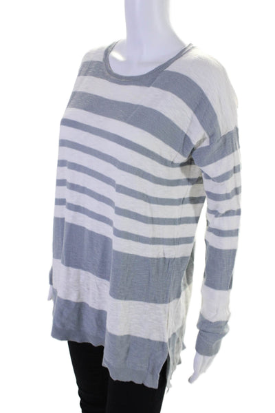 Vince Womens Cotton Knit Striped Long Sleeve Pullover Sweater Top White Size S