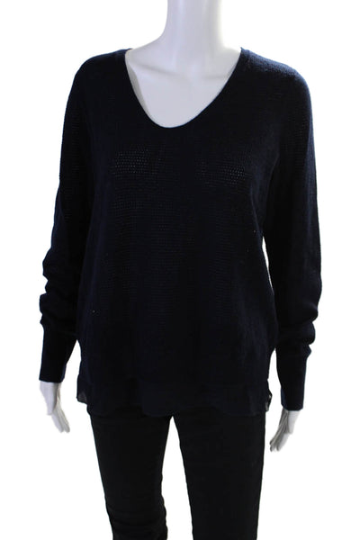 Vince Womens Wool Blend Knit Scoop Neck Long Sleeve Pullover Sweater Top Navy M