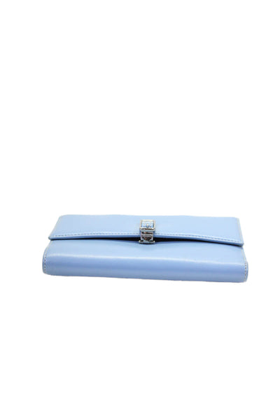 Coach Womens Leather Colorblock Push Buckled Lock Flapped Folded Wallet Blue