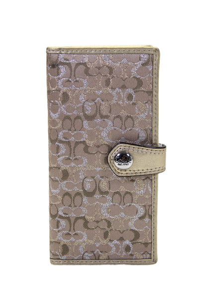 Coach Womens Metallic Monogram Print Textured Folded Snapped Button Wallet Gold