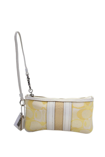 Coach Womens Monogram Print Textured Darted Zipped Wristlet Wallet Yellow