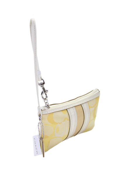 Coach Womens Monogram Print Textured Darted Zipped Wristlet Wallet Yellow