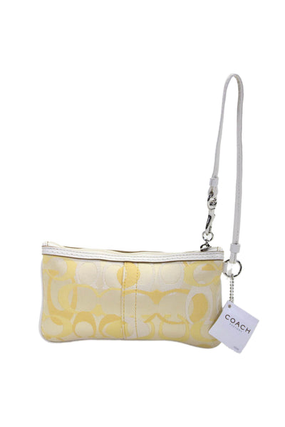 Coach Womens Monogram Print Textured Darted Zipped Wristlet Wallet Yellow