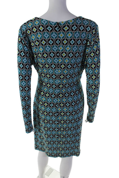 Calvin Klein Womens Teal Printed V-neck Long Sleeve Slit Shift Dress Size 12