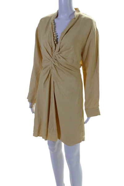 Sandro Womebs V Neck Long Sleeves A Line Knee Length Dress Yellow Size EUR 36