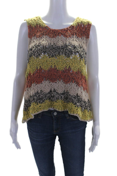 Zara Womens Knit Colorblock Print Sleeveless High Low Hem Tank Multicolor Size L