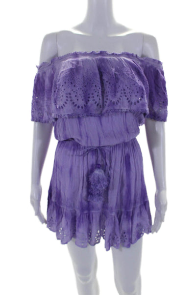 Ramy Brook Women's Off The Shoulder Sleeveless Tassel Mini Dress Purple Size XS