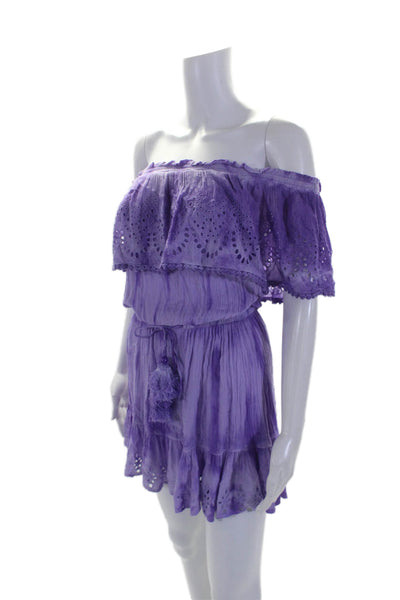 Ramy Brook Women's Off The Shoulder Sleeveless Tassel Mini Dress Purple Size XS