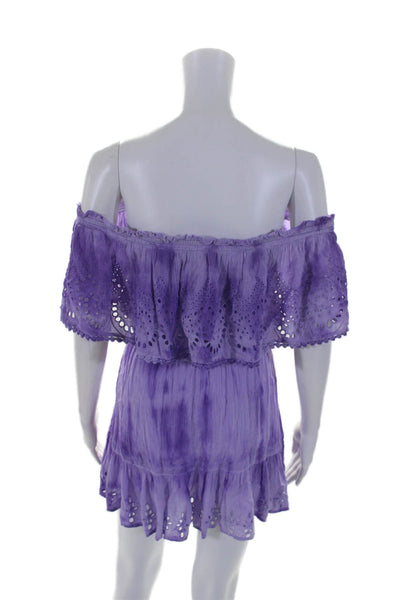 Ramy Brook Women's Off The Shoulder Sleeveless Tassel Mini Dress Purple Size XS