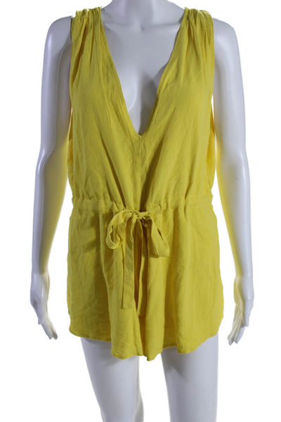 Indah Womens V Neck Sleeveless Drawstring Waist Romper Yellow Size M