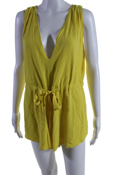 Indah Womens V Neck Sleeveless Drawstring Waist Romper Yellow Size M