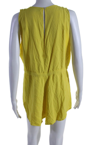 Indah Womens V Neck Sleeveless Drawstring Waist Romper Yellow Size M