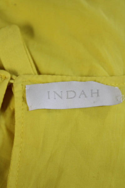 Indah Womens V Neck Sleeveless Drawstring Waist Romper Yellow Size M