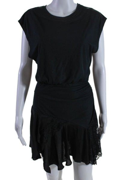 Free People Womens Sleeveless Lace Trim Asymmetric Tshirt Dress Black Size XS