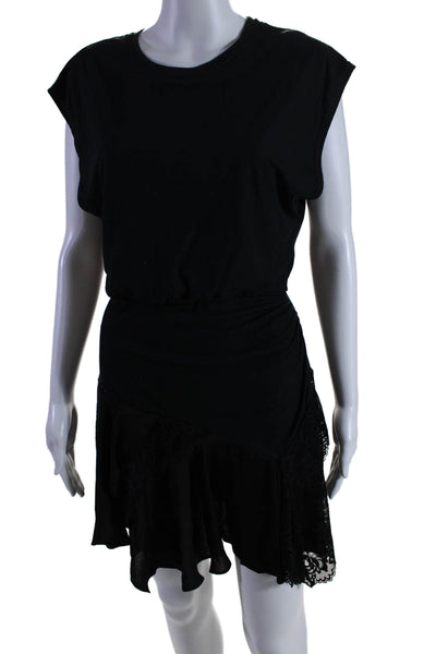 Free People Womens Sleeveless Lace Trim Asymmetric Tshirt Dress Black Size XS