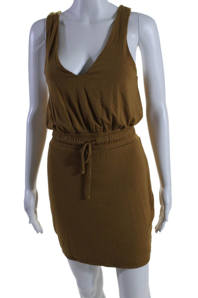 Lovers + Friends Womens V Neck Sleeveless Drawstring Mini Dress Brown Size S