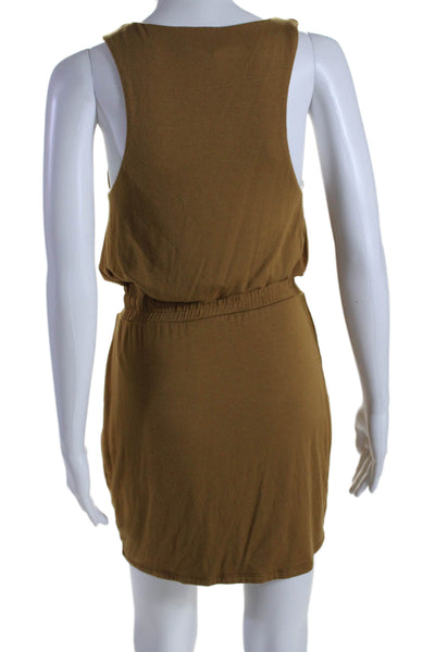 Lovers + Friends Womens V Neck Sleeveless Drawstring Mini Dress Brown Size S
