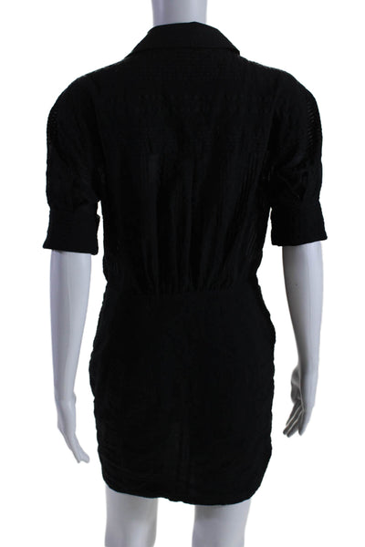 L'Academie Womens Cotton Short Sleeve V Neck Collared Mini Dress Black Size S