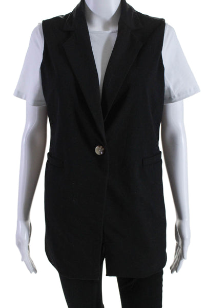 Nicole Miller Womens Sleeveless Single Breasted Collared Vest Black Size S