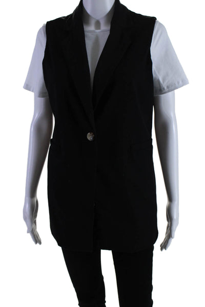 Nicole Miller Womens Sleeveless Single Breasted Collared Vest Black Size S