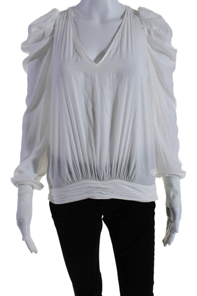 Ramy Brook Women's V-Neck Long Sleeve Dressy Blouse White Size XS