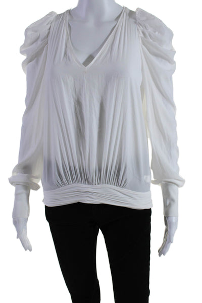 Ramy Brook Women's V-Neck Long Sleeve Dressy Blouse White Size XS