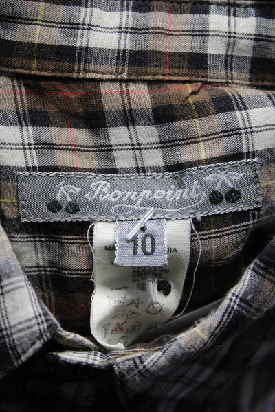 Bonpoint  Girls Collared Long Sleeves Button Down Plaid Shirt Size 10