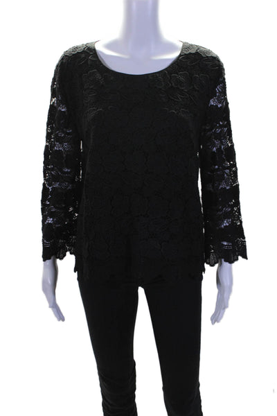 Rebecca Minkoff Womens Cotton Lace Long Sleeve Blouse Black Size L