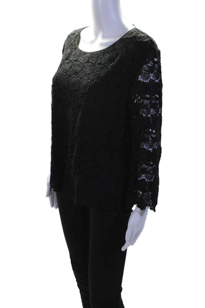 Rebecca Minkoff Womens Cotton Lace Long Sleeve Blouse Black Size L