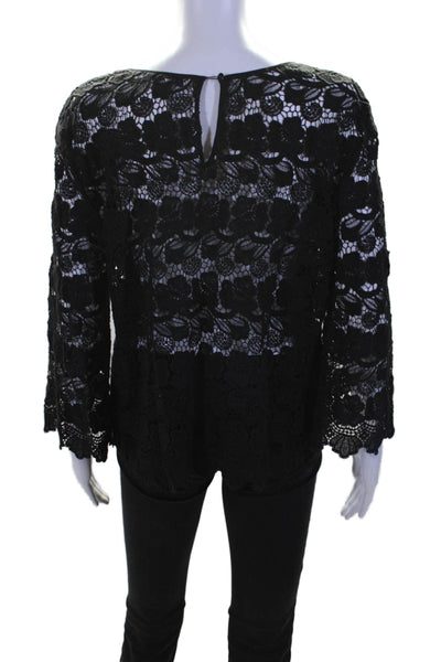 Rebecca Minkoff Womens Cotton Lace Long Sleeve Blouse Black Size L