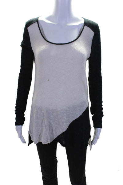 Ella Moss Womens White Black Color Block Scoop Neck Sweater Top Size L