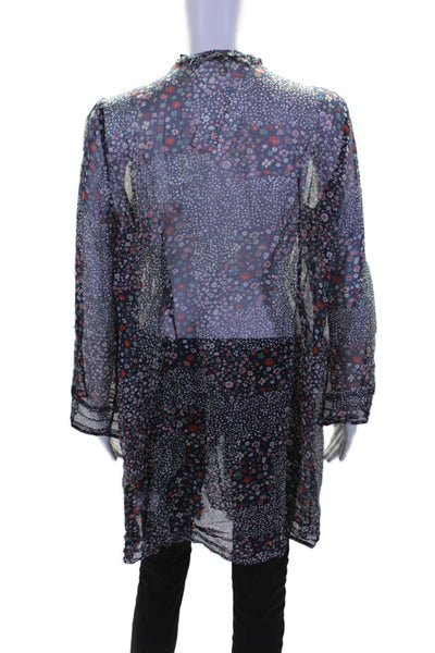 Joie Womens Silk Navy Floral V-neck Long Sleeve Tunic Blouse Top Size L